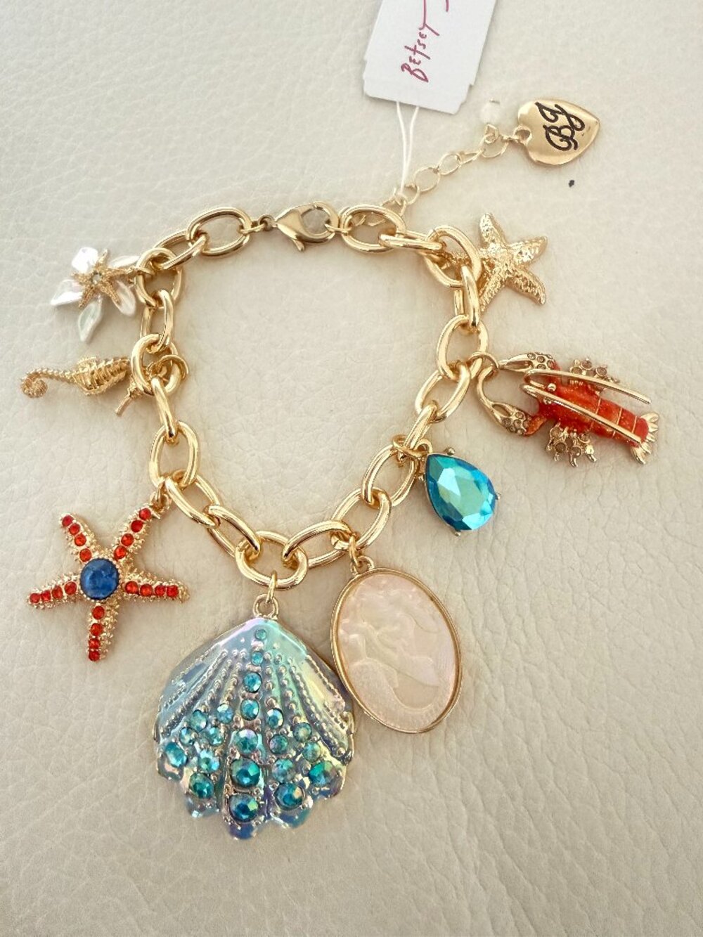 NWT Betsey Johnson Gold Charm Sea Bracelet lobster shell starfish Beach $98
